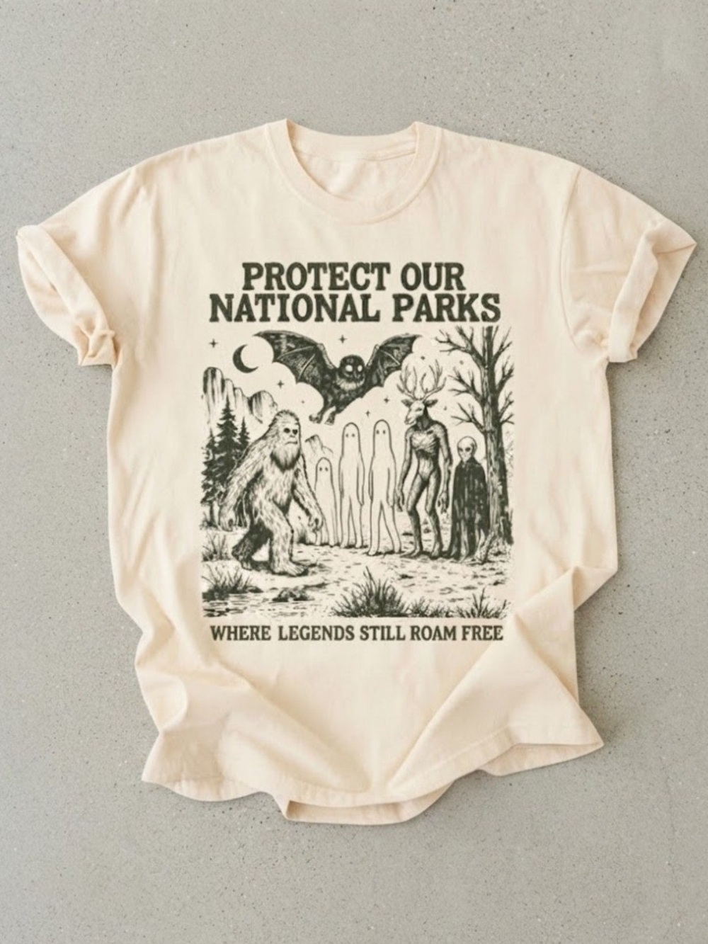 Protect Our National Parks Bigfoot Graphic Cream Gildan T-Shirt